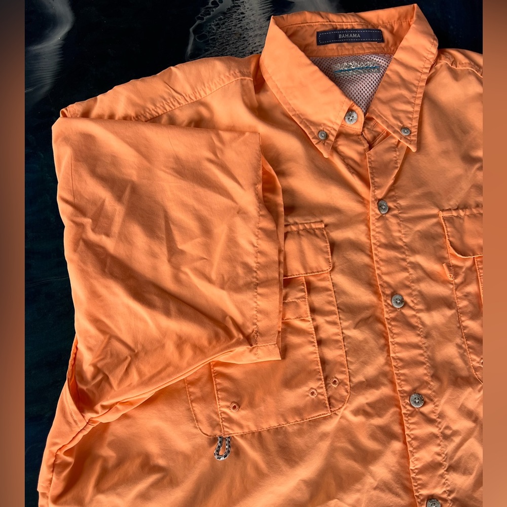 SALE! BUY or BUNDLE NWOT Columbia PFG Bahama Short Sleeve Shirt Orange SzL UPF50 - Picture 2 of 9